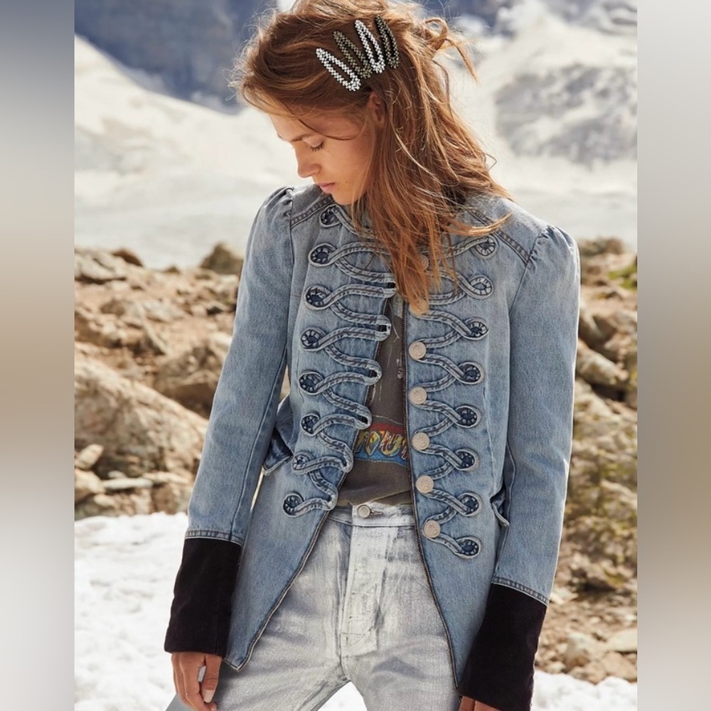 NWT Free People denim Military coat/jacket size Large.